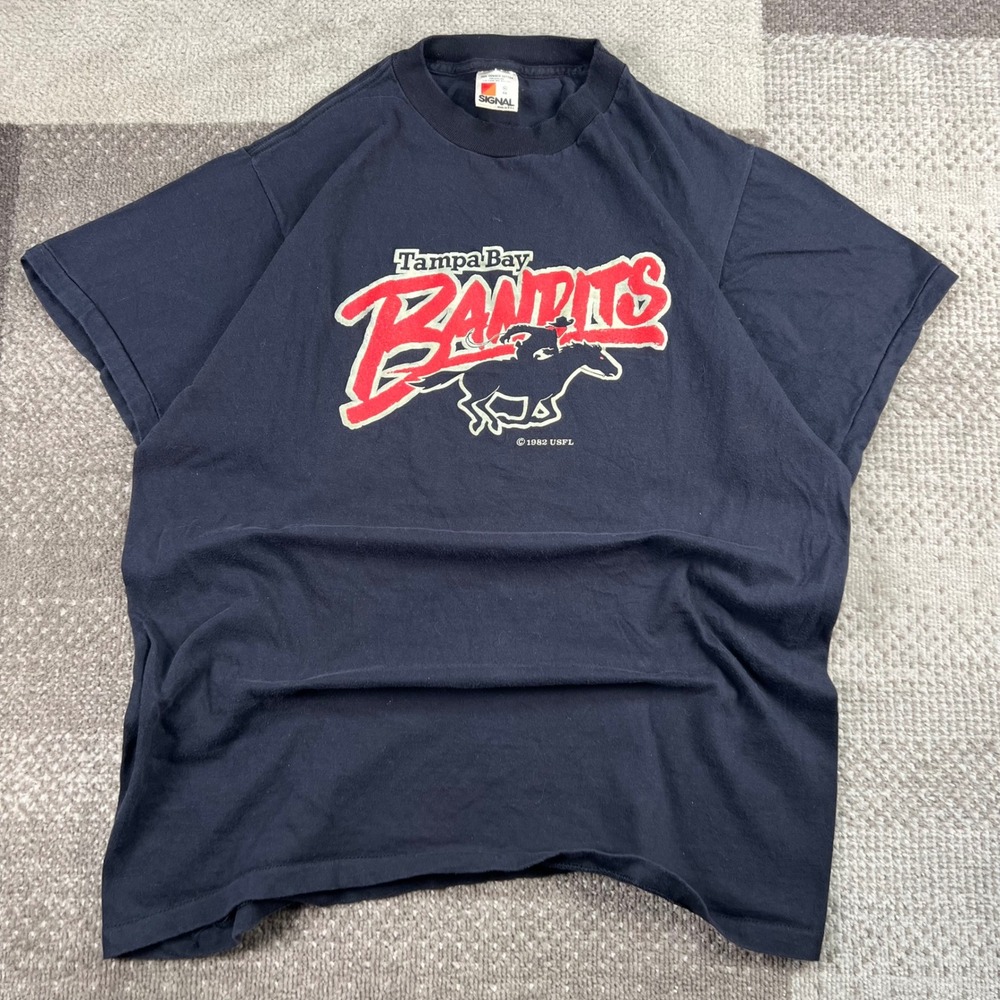 Vintage 1982 Tampa Bay Bandits USFL T-Shirt Signal Tag XL Single Stitch Black